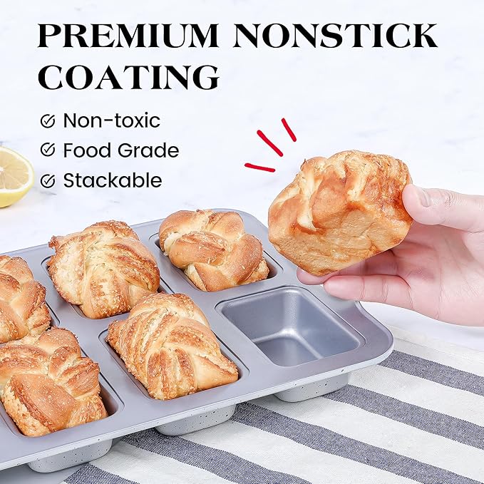 1 Pc Mini Loaf Pans for Baking 8 Cavity Nonstick Small Bread Pans Carbon Steel Tiny Meatloaf Tin with Handles (Cream)