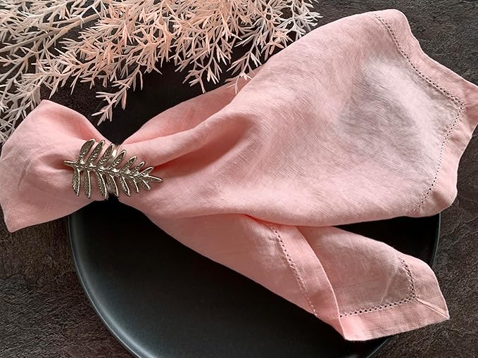 Hemstitched Linen Napkins – 20 Inch x 20 Inch – Stonewashed Pure Linen Cloth Dinner Napkins with Mitered Corners - 100% French Flax – Machine Washable - Set of 4 (Blush Pink)