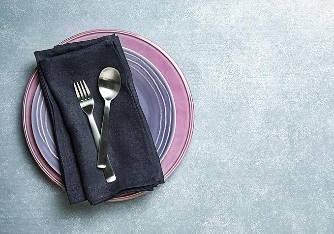 Solino Home Navy Blue Linen Napkins Set of 6-100% Pure Linen Dinner Napkins 20 x 20 Inch for Fall, Autumn, Thanksgiving, Christmas, Holiday, Winter - Fete