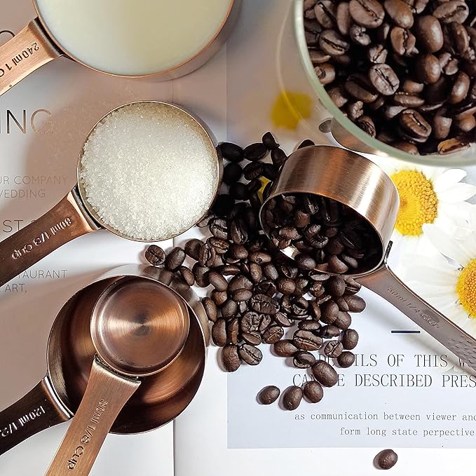 Stainless Steel Copper Plated 6 Piece Nesting Measuring Cup Set - 5 Copper Measuring Cups, 1 Ring