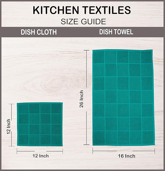 AMOUR INFINI Dish Cloths for Washing Dishes Set of 8 - Highly Absorbent, Super Soft Kitchen Dishcloths - Reusable Quick Dry Dish Rags for Cleaning & Drying Kitchen Linens (12x12 Inch - Teal)