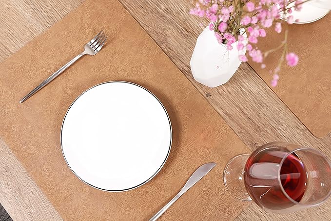 Set of 6 Faux Leather Placemats, PU Table Mats, Waterproof, Stain Resistant, Heat Resistant, Non-Slip Easy to Clean for Kitchen Dining Table,Conference Table