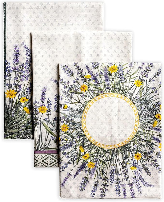 Maison d' Hermine Kitchen Towels Set of 3 100% Cotton 27.50" x 20" Reusable Cloth Tea Dish Towels Absorbent with Hanging Loop for Kitchen, Home, Dining, Cocktail Parties Spring/Summer (Fanny Lavender)