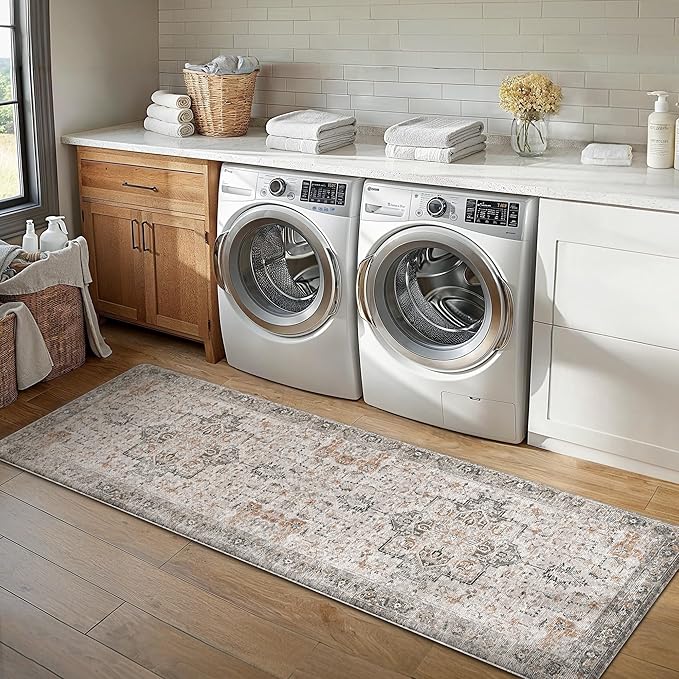 GENIMO Kitchen Mats for Floor 2PCs, Washable Anti Fatigue Mat for Cushioned, 23.6"x71"+20" x 32", Waterproof Kitchen Rugs, Non Slip Comfort Standing Mat Rug for Home, Sink, Laundry, LightTaupeBrown