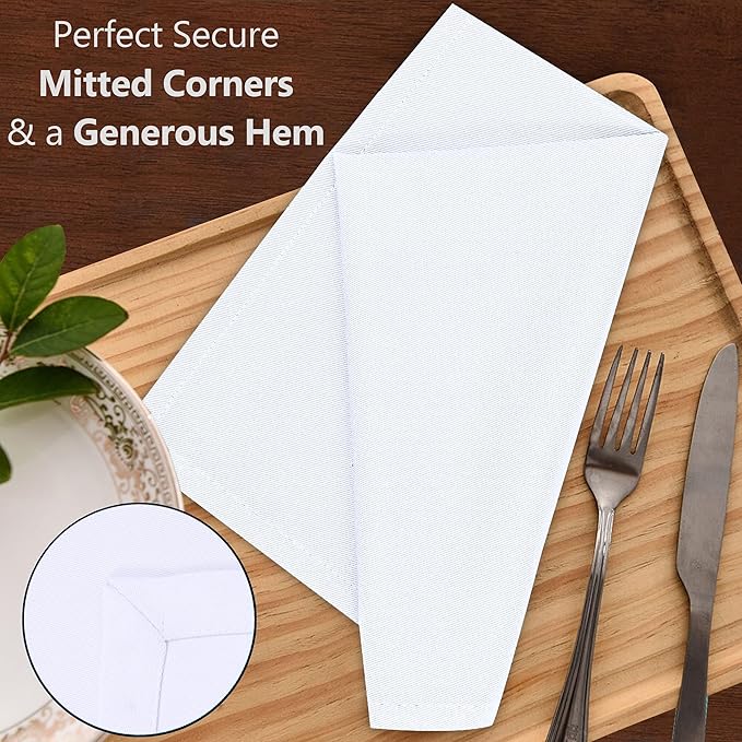Ruvanti Cloth Napkins Set of 4, 18x18 Inches Napkins Cloth Washable, Soft, Durable, Absorbent, Cotton Blend. Table Dinner Napkins Cloth for Hotel, Lunch, Restaurant, Wedding Parties - White