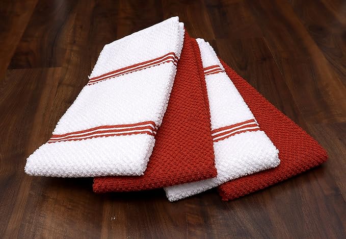 AMOUR INFINI Kitchen Towels Pack of 4 - Absorbent, Quick Drying Premium Cotton Tea Towel - Kitchen Linens 16x28 Inch Dish Towels with Hanging Loop (Rust)