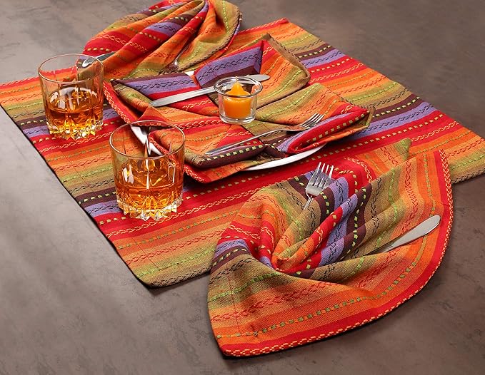 Ramanta Home Salsa Stripe Red Oversized Cloth Napkins 20x20 Inches, Cotton Soft & Durable Table Dinner Napkin Ideal for Thanksgiving, Christmas, Wedding | Washable Kitchen Fabric for Everyday Use