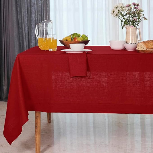 D'Moksha Homes Red Linen Tablecloth 60 x 126 Inch - 100% Pure Linen Table Cloth for Rectangle Tables - Machine Washable Tablecloth for Fall, Autumn and Halloween