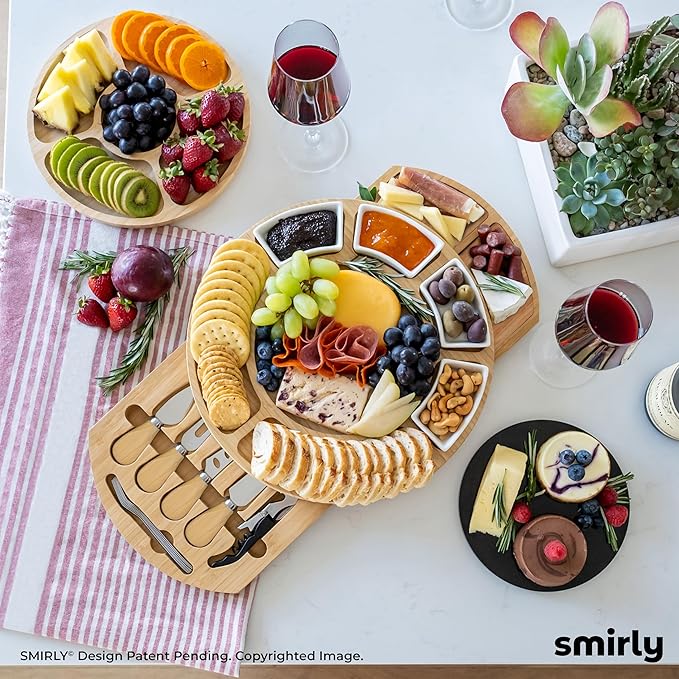 SMIRLY Charcuterie Boards Set - Large Bamboo Cheese Board set - House Warming Gifts New Home, Wedding Gift for Couple, Bridal Shower Gift, Birthday Gifts for Women