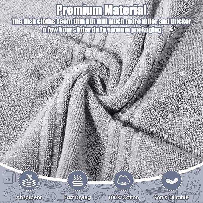 Dish Towels and Dishcloths with Oven Mitts Sets- 100% Cotton Tea Towels for Kitchen- 500 F Heat Resistant Oven Mittens 7.5"x12", Durable Dish Cloths 11.8"x11.8", Absorbent Dish Towels 13.5"x24"