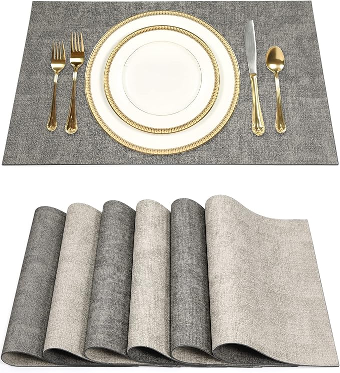 SUEH DESIGN Leather Placemats Set of 6 Reversible Table Mats Heat Resistant Waterproof No-Slip Place Mats for Dining Table Kitchen Parties