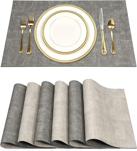 SUEH DESIGN Leather Placemats Set of 6 Reversible Table Mats Heat Resistant Waterproof No-Slip Place Mats for Dining Table Kitchen Parties