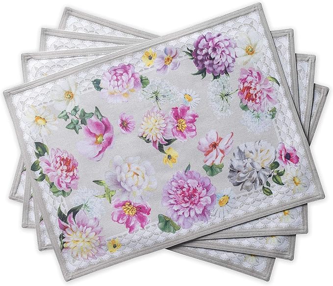 Maison d' Hermine Placemats Set of 4 100% Cotton Washable Cloth Place Mats, Reusable Table Mats for Kitchen Dining Decoration, Party, Wedding, Restaurant Spring/Summer (Pivoine, 13" x 19")