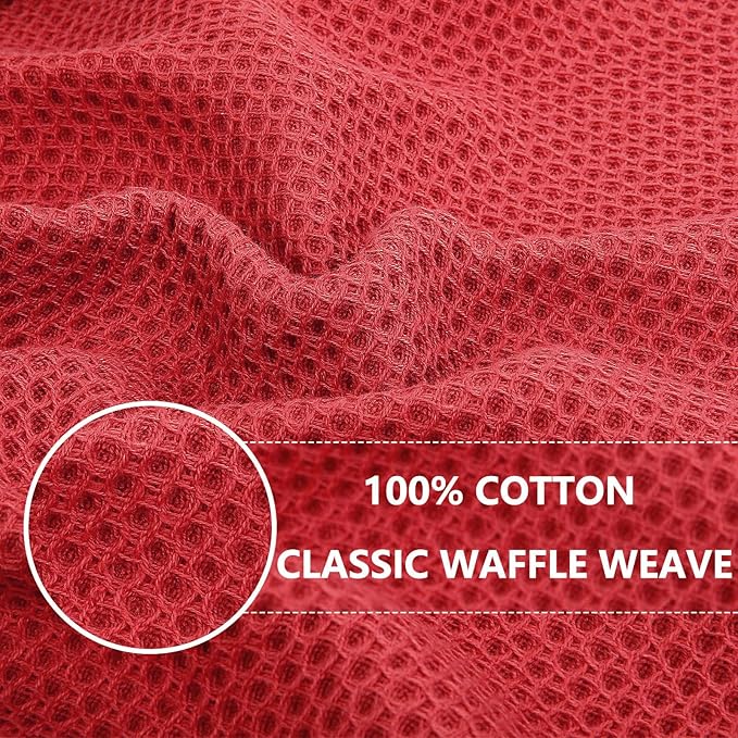 Homaxy 100% Cotton Waffle Weave Kitchen Dish Towels, Ultra Soft Absorbent Quick Drying Cleaning Towel, 13 x 28 Inches, 12-Pack, Brick Red
