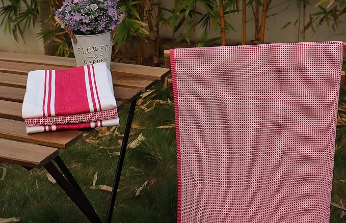 AMOUR INFINI Cotton Kitchen Towels Set of 4 Highly Absorbent, Ultra Soft Waffle Weave Tea Towel with Hanging Loop - 20x28 Inch Quick Drying Dish Cloths for Cleaning (Red)