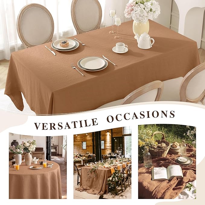 Linen World Linen Tablecloth, 100% French Linen Beige Tablecloth 108" x 60" Inch, Washable Rectangular Tablecloth for Dining, Outdoor, Weddings and Restaurants, Decorative Valentine Easter