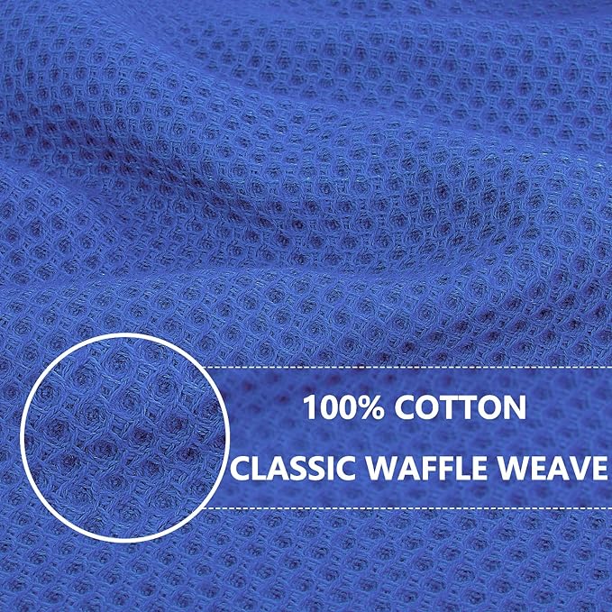 Homaxy 100% Cotton Waffle Weave Kitchen Dish Towels, Ultra Soft Absorbent Quick Drying Cleaning Towel, 13 x 28 Inches, 12-Pack, Blueberry