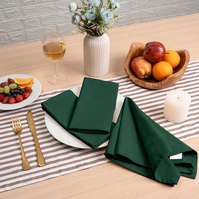 Blue Needles Solid Cloth Napkins Set of 12 Forest Green 100% Cotton Dinner Napkins 18x18 inches - Soft, Reusable, Absorbent & Washable Fall Thanksgiving Linen, Ideal for Events, Parties & Everyday Use