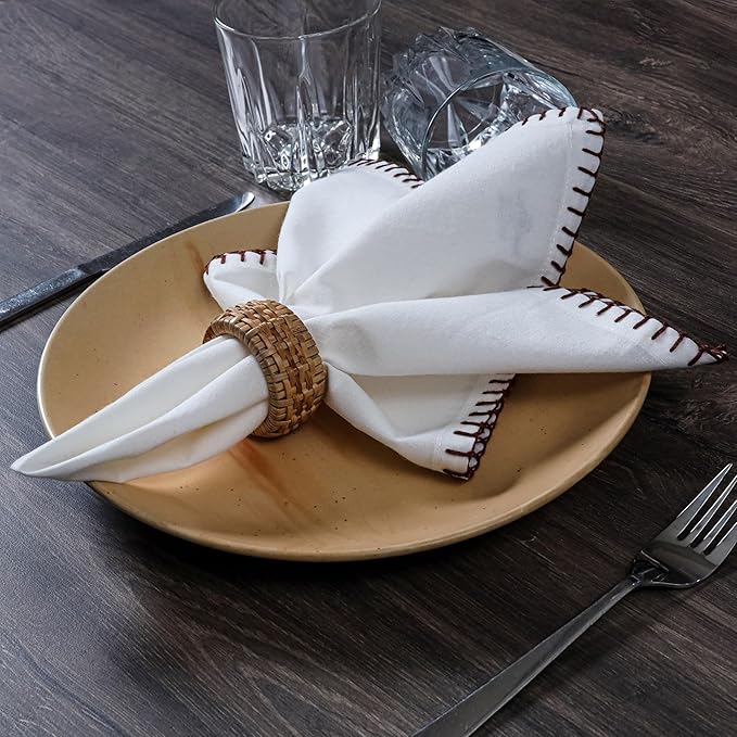 Bedding Craft Cotton Cloth Dinner Napkins Set of 12 – 18x18 Hot Chocolate Brown Cloth Napkins with Blanket Stitch Selvedge – Reusable Fabric Napkins for Wedding Receptions, Dining & Table Décor