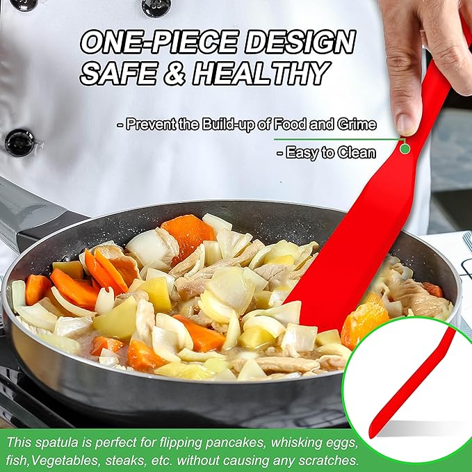 Anaeat Silicone Thin Spatula Set of 2 - Mini Brownie Serving Spatulas - Non Stick Spurtle Turner for Easy Cooking Eggs, Omelet, Pancake, Burgers, Pizza, Steak, Crepes, Heat Resistant & BPA Free