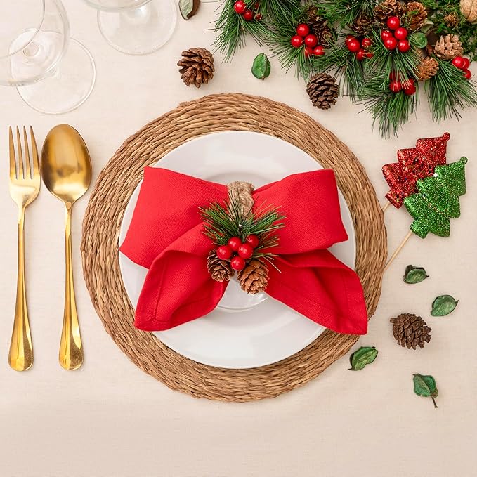 Blue Needles Solid Cloth Napkins Set of 6 Red 100% Cotton Dinner Napkins 18x18 inches - Soft, Reusable, Absorbent & Washable Fall Thanksgiving Linen, Ideal for Events, Parties & Everyday Use