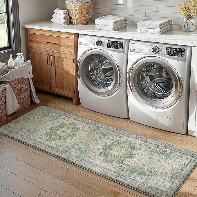 GENIMO Kitchen Mats for Floor, Washable Anti Fatigue Mat for Cushioned, 17.3"x59", Waterproof Kitchen Rugs, Non Slip Foam Comfort Standing Mat Rug for Home, Runner, Sink, Laundry, Light Green