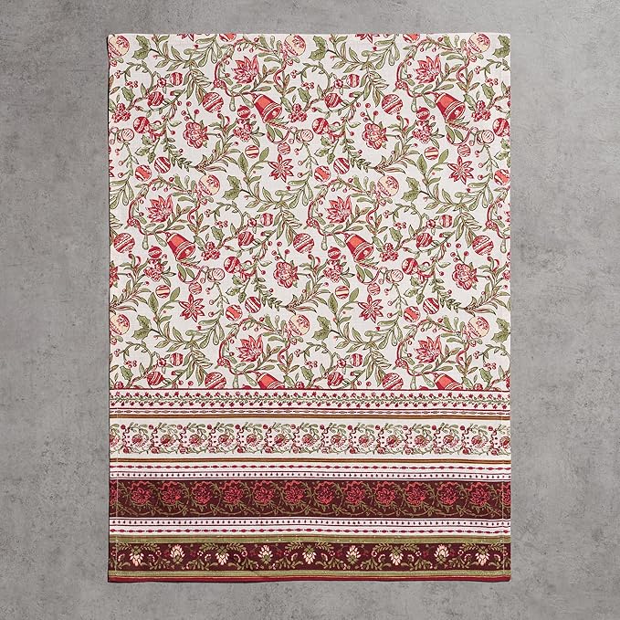 Maison d' Hermine Kitchen Towels Set of 3 100% Cotton 20" x 27.5" Reusable Cloth Tea Dish Towels Absorbent with Hanging Loop for Kitchen Dining Thanksgiving Christmas Decorations (Reveillon Au Jardin)