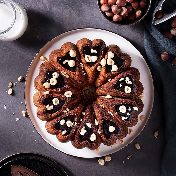 Heart Shape Cast Aluminum Molded Cake Pan, Titanium Coating, Non-Stick, 12 Cups, Heavy Duty, 10 Inch Pound Pan intended for Bundt Cakes, Gifts for Mom, Fluted Tube Pan, Easy to Clean (Red)