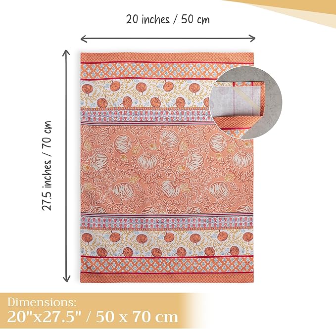 Maison d' Hermine Kitchen Towels Set of 3 100% Cotton 20" x 27.5" Reusable Cloth Tea Dish Towels Absorbent with Hanging Loop for Kitchen Dining Thanksgiving Christmas Decorations (Harvest Festival)