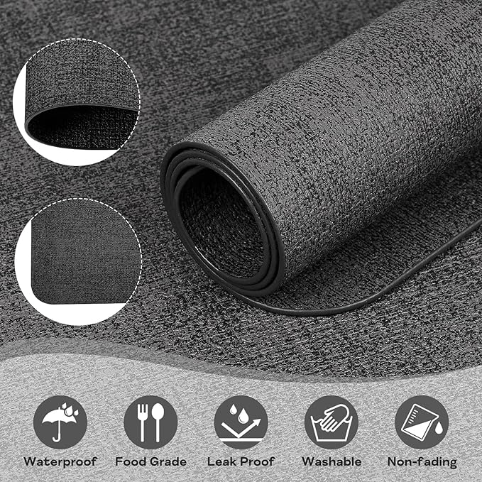 Vinly Placemats Set of 6 - Waterproof Wipeable Faux Leather Table Place Mats Heat Resistant Anti Slip Table Mats for Dining, Indoor, Outdoor, 15.8" x 11.8" (Dark Grey)