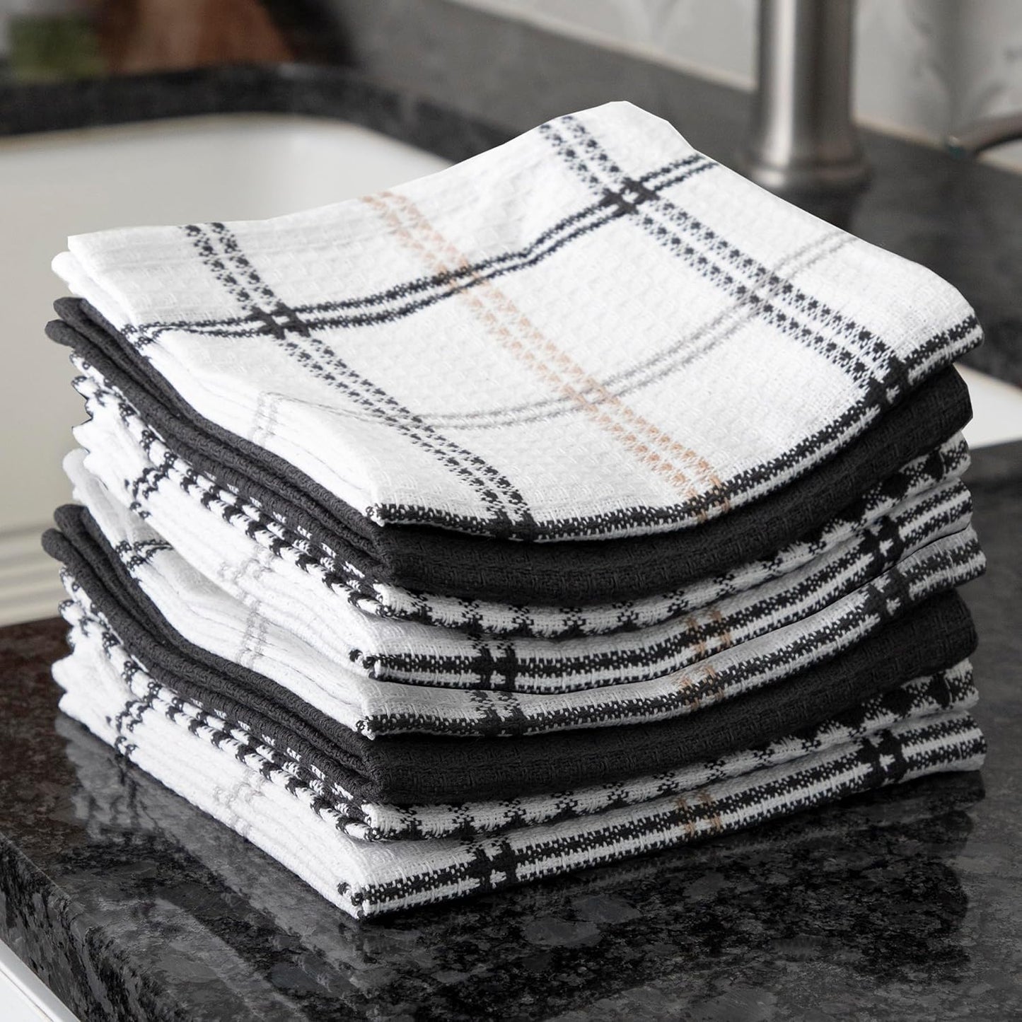 T-fal Premium Waffle Dish Cloths (8-Pack), 12"x13" Highly Absorbent, Super Soft Long Lasting 100% Cotton Flat Waffle Dish Towel for Washing Dishes, Neutral