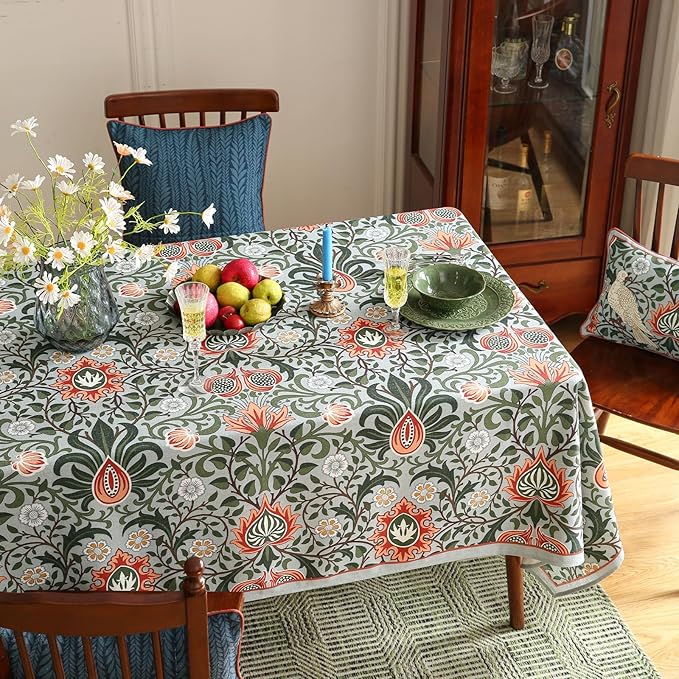 French Tablecloth for Rectangle Tables,Linen Table Cloth with Colorful Flowers Pattern,Heavy Durable Table Cover for Dining Thanksgiving Kitchen Decor Party Banquet Christmas,55"*79"