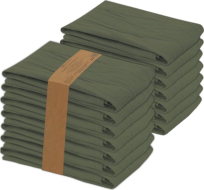 RUVANTI Flour Sack Towels 24 Pack 28x28 Inch, 100% Cotton Tea Towel, Reusable, Machine Washable, Absorbent BarTowels - Dish Cloth Perfect for Drying Dishes & Cleaning - Martini Olive