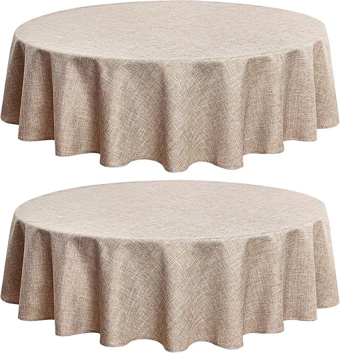 Fitable Faux Linen Round Tablecloths 60 Inches - 2 Pack Neutral Table Clothes Faux Burlap Table Covers for Kitchen, Dining, Party, Farmhouse, Picnic (Great for 20"-48" Round Tables, Nature)