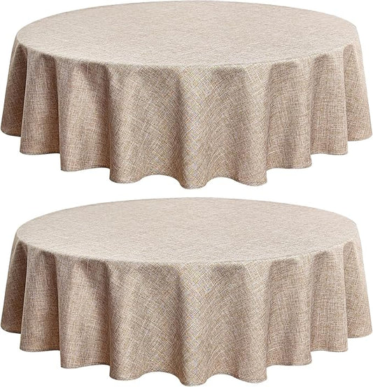 Fitable Faux Linen Round Tablecloths 60 Inches - 2 Pack Neutral Table Clothes Faux Burlap Table Covers for Kitchen, Dining, Party, Farmhouse, Picnic (Great for 20"-48" Round Tables, Nature)
