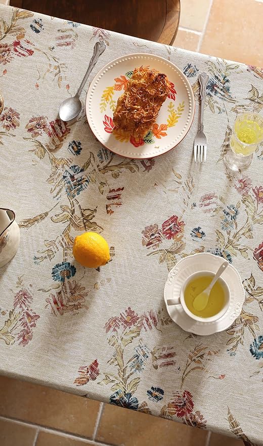 patdrea Designer Red Tablecloth for Rectangle Tables,Vintage Linen with Animals and Flowers Pattern Tablecloths,Farmhouse Floral Table Cover Cloth Decor for Kitchen Dining Christmas,55"*71"