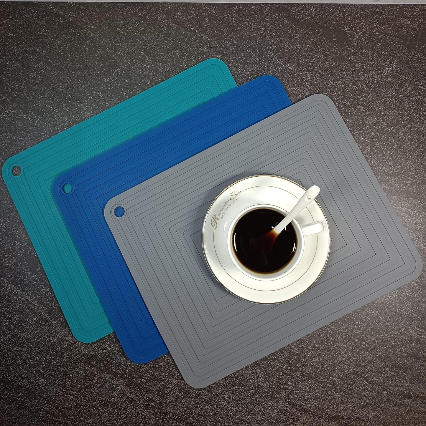 Silicone Trivets Mats Set, Trivets for Hot Dishes, Pots and Pans, 9 x 12 Inches Blue Silicone Hot Pads for Kitchen, Multi-Purpose Heat Resistant Pot Holder Mat Set 2