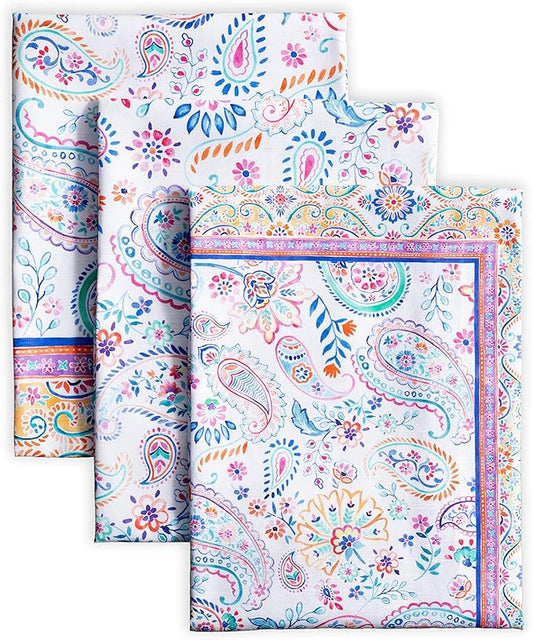 Maison d' Hermine Kitchen Towels Set of 3 100% Cotton 27.50" x 20" Reusable Cloth Tea Dish Towels Absorbent with Hanging Loop for Kitchen, Home, Dining, Cocktail Parties Spring/Summer (Indian Floral)