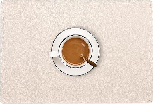 Set of 6 Faux Leather Placemats, PU Table Mats, Waterproof, Stain Resistant, Heat Resistant, Non-Slip Easy to Clean for Kitchen Dining Table,Conference Table, Beige