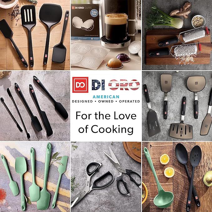 DI ORO Silicone Turner Spatula Set - Kitchen Spatulas for Nonstick Cookware - Cooking Utensils for Flipping Eggs & Pancakes - 600°F Heat-Resistant BPA Free Turners - Dishwasher Safe (4pc, Black)