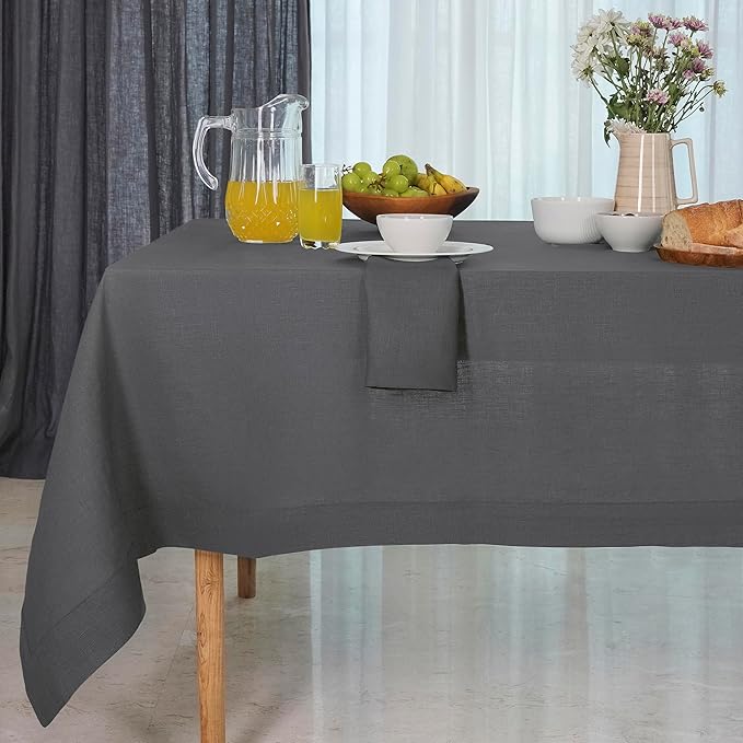 D'Moksha Homes Linen Tablecloth 60 x 120 Inch - 100% Pure Linen Charcoal Grey Table Cloth for Rectangle Tables - Machine Washable Cloth Tablecloth for Summer, Fall and Halloween