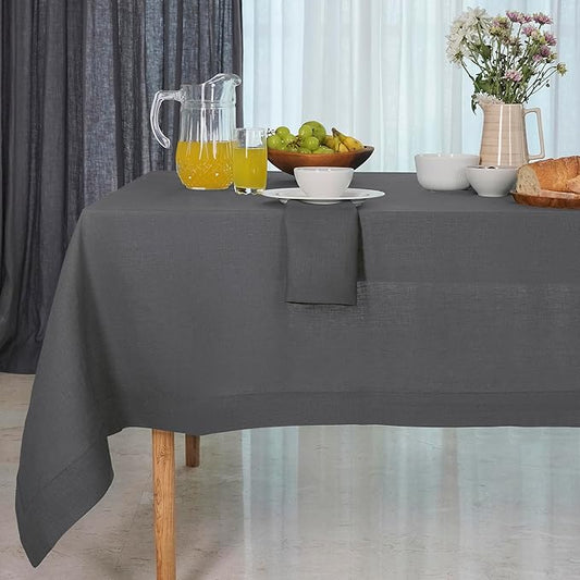 D'Moksha Homes Linen Tablecloth 60 x 120 Inch - 100% Pure Linen Charcoal Grey Table Cloth for Rectangle Tables - Machine Washable Cloth Tablecloth for Summer, Fall and Halloween