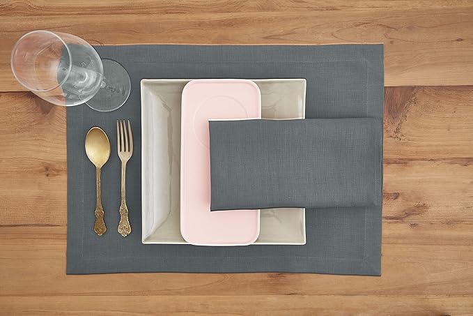 Solino Home Linen Cloth Napkins Set of 4-100% Pure Linen Dark Grey Dinner Napkins 20 x 20 Inch for Fall, Autumn, Winter, Thanksgiving - Fete, Handcrafted and Machine Washable