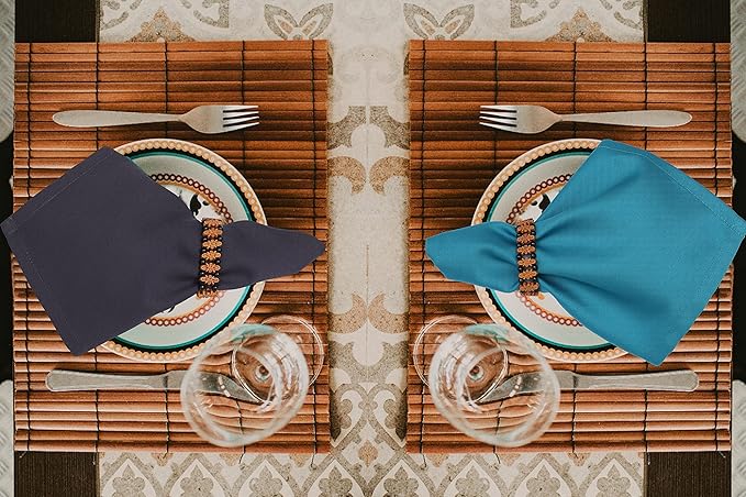 Ruvanti Cloth Napkins Set of 12, 18x18 Inches Napkin Cloth Washable, Soft, Durable, Absorbent Cotton Blend. Table Dinner-Napkin Cloth for Hotel, Lunch, Restaurant, Wedding Parties - Dark Grey & Teal