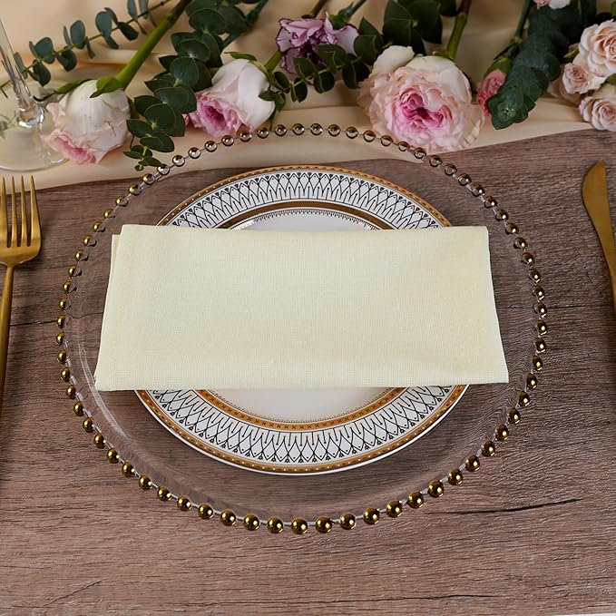 Solid Color Blended Thin Dinner Cloth Napkins - Set of 12 (40 x 40 cm) - for Events & Home Use (Cream)