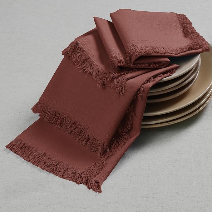 Bedding Craft Cotton Cloth Dinner Napkins Set of 12 – 18x18 Chili Oil with Frayed Selvedge Edges – Machine Washable Fabric Napkins for Weddings, Baby Showers, Parties & Table Décor