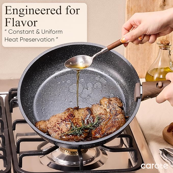 CAROTE 17pcs Pots and Pans Non Stick, Cookware Sets Detachable Handle, Induction Kitchen Pots and Pans,NonStick Cooking Set, Oven/Dishwasher/Fridge Safe, Space Saving