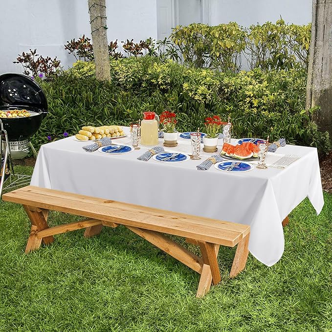 sancua 6 Pack White Tablecloth 60 x 84 Inch, Rectangle Table Cloth for 4ft Tables - Stain and Wrinkle Resistant Washable Polyester Table Cover for Dining Wedding Banquet Party Buffet Restaurant