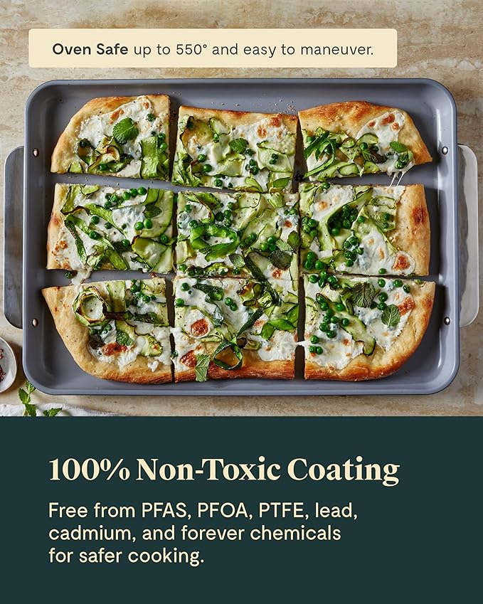 Caraway Non-Stick Ceramic Baking Sheet Trio - Naturally Slick Ceramic Coating - Non-Toxic, PTFE & PFOA Free - 18 x 13" Large, 15 x 10" Medium, & 9" x 13" Small - Navy