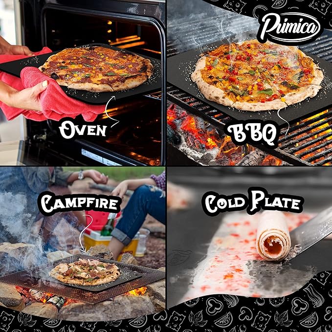 Primica Pizza Steel XL for Oven Extra Thick 0.315" - Durable Steel as Alternative to Pizza Stone - High Quality for BBQ Grill and Bakings